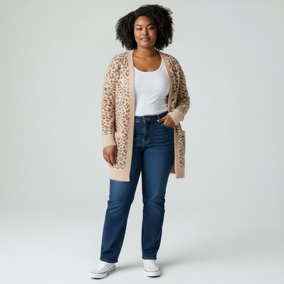 Jessica Simpson Leopard Pattern WithPockets Cardigan - Picture 4 of 15